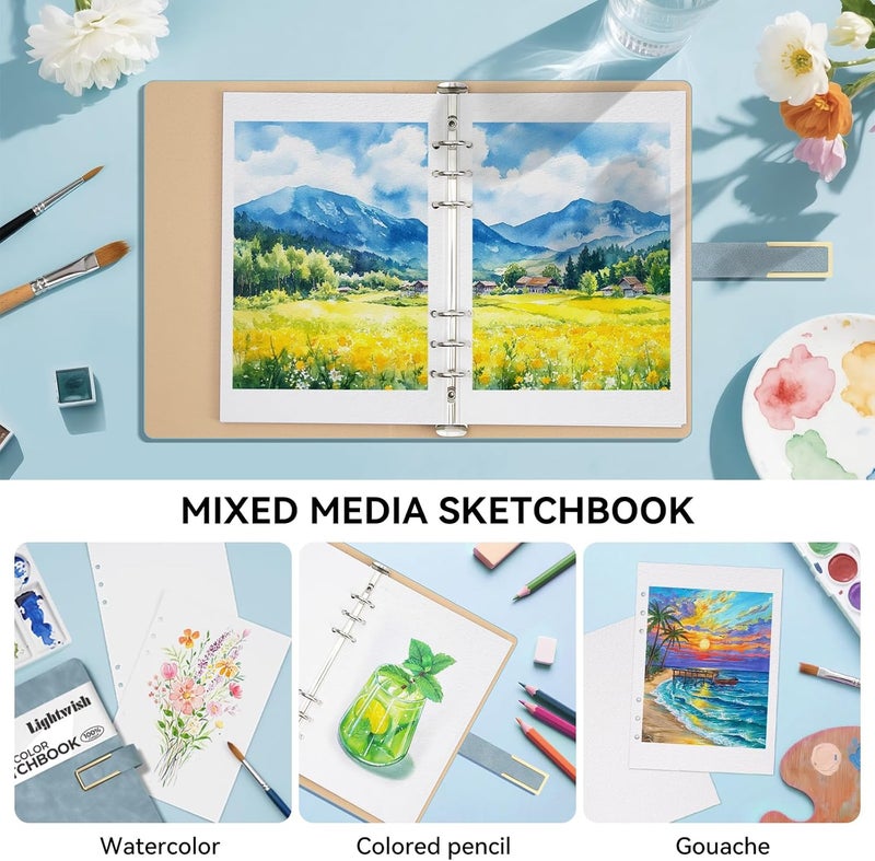 Lightwish Watercolor Sketchbook,100% Cotton Acid Free Watercolor Journal,450gsm Cold Press Watercolor Paper for Artists,Adults,Students,15 Sheets,5.8 * 8.2 Inches Paper - Image 3